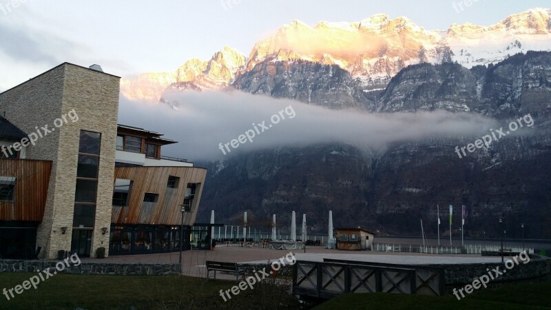 Switzerland Holiday Morning Mountains Sun