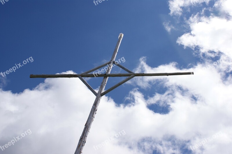 Sky Cross Clouds Blue Summit Cross