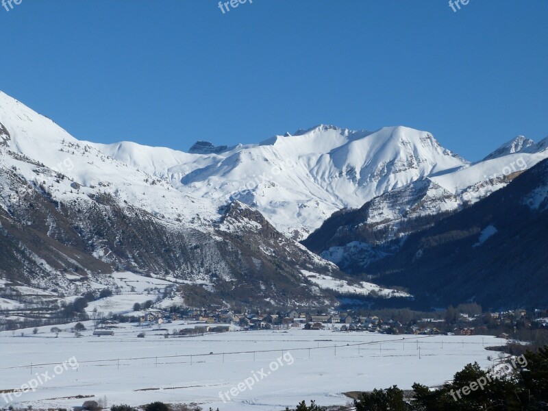 Mountain Snowy Valley Village Alps