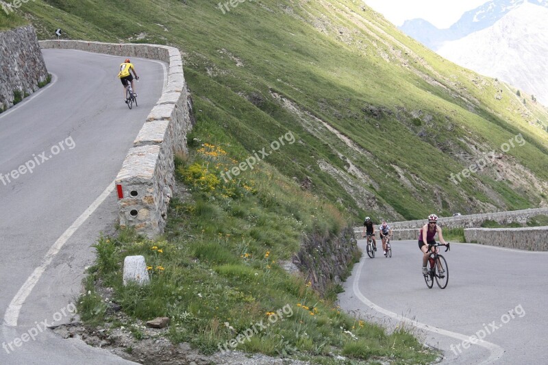 Cyclists Mountain Serpentine Sport Racing Cyclists