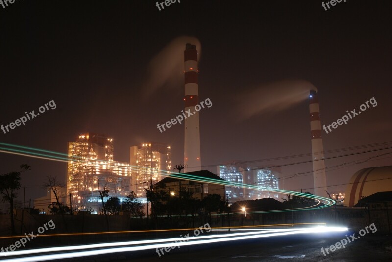 Factory Light Brightly Lit Industrial Night