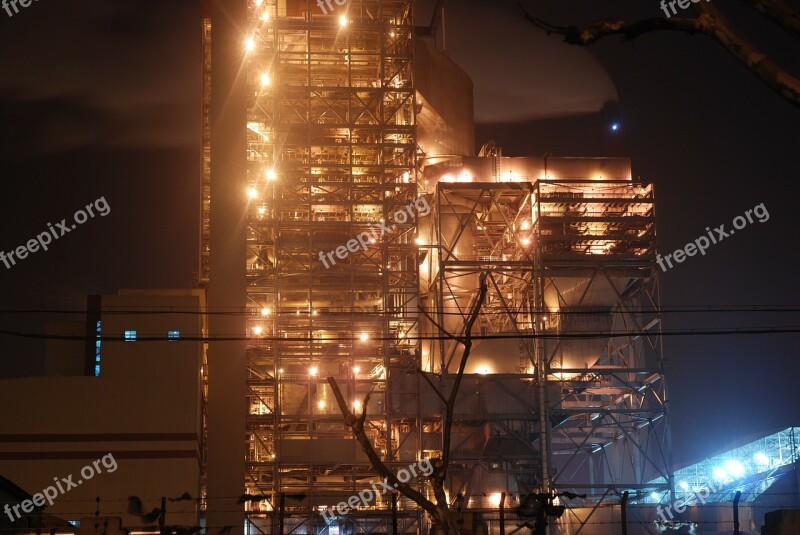 Factory Light Brightly Lit Industrial Night