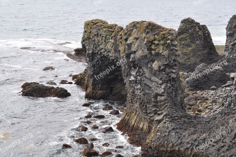 Iceland Lava Beach Water Rock