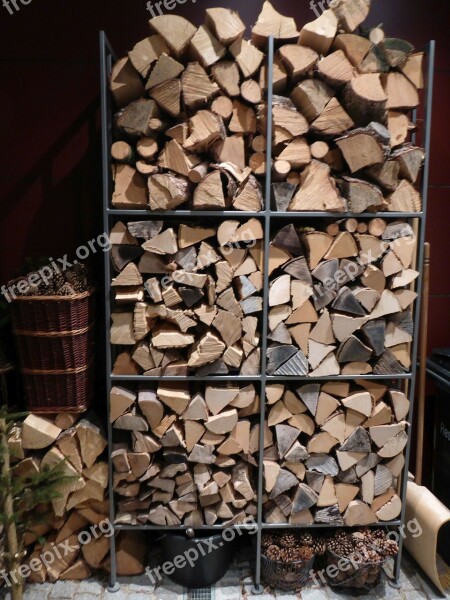 Firewood Holzstapel Tree Trunks Log Stacked Up