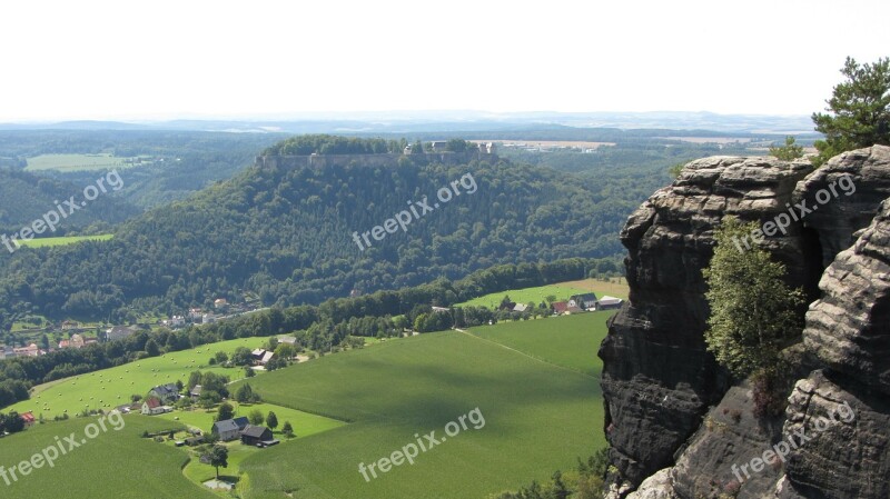 Saxon Switzerland Lily Stone Sandstone Mountain Panoramic View From The Lilienstein Landscape