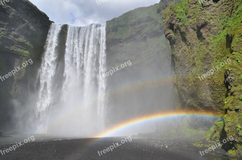 Iceland Bílá Skogafoss Rainbow Nature