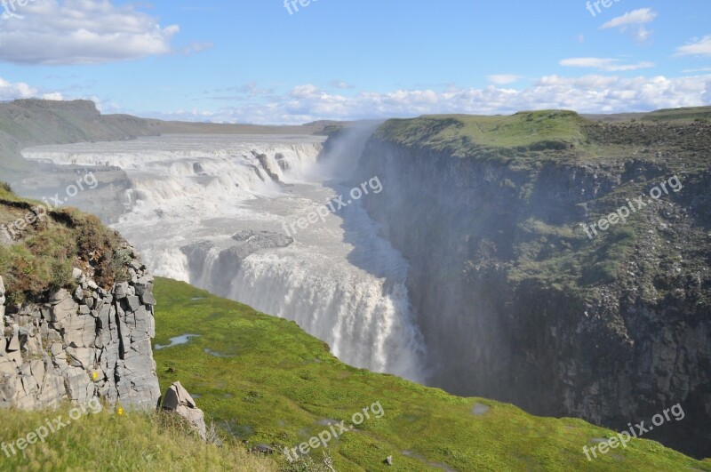 Gullfoss Iceland Waterfall Nature Landscape