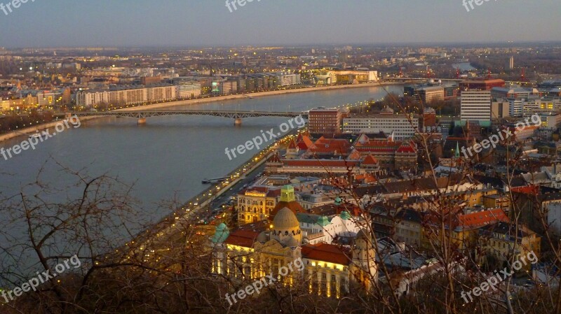 Budapest Hungary Sunset Lights Danube