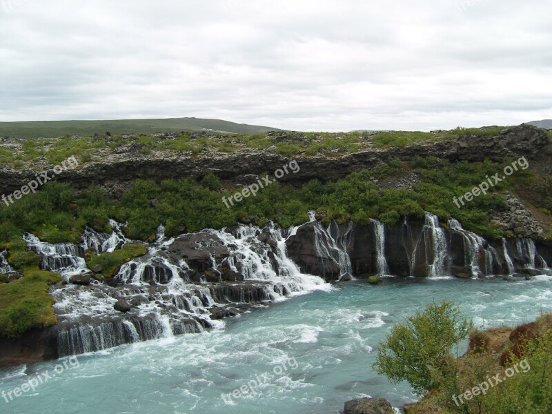 Iceland Waterfalls Turquoise River Bach