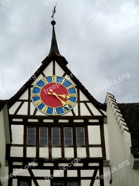 Fachwerkhaus Historic Center Tower Time Indicating Clock Face