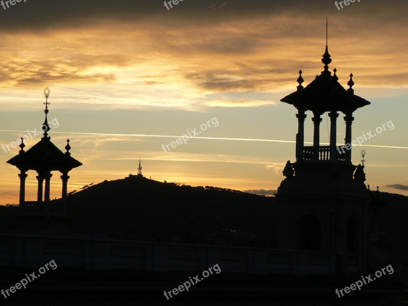 Barcelona Evening Silhouettes Houses Spain