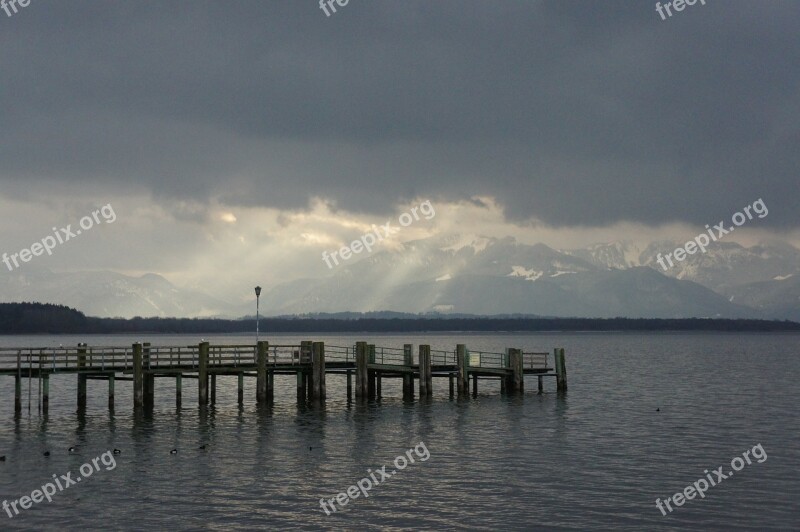 Chiemsee Mountains Sun Sunbeam Grey