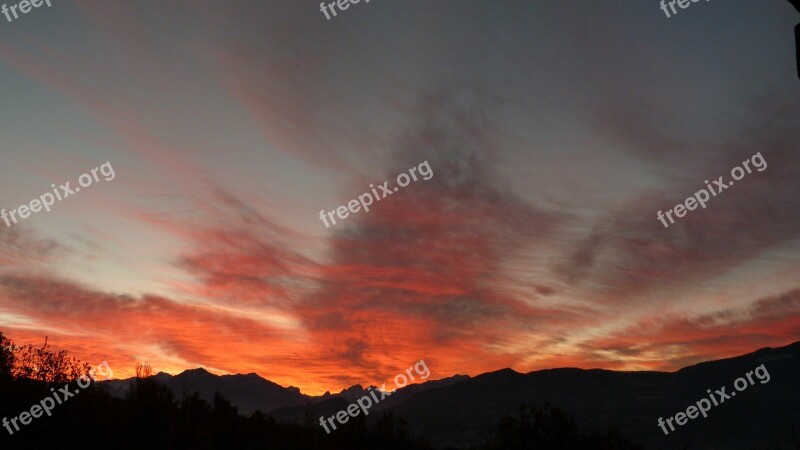 Sunrise Sky Clouds Colorful Panorama