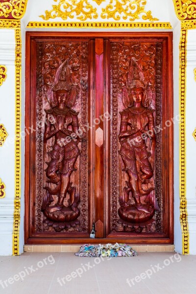 Wood Carving Door Temple Complex Temple North Thailand