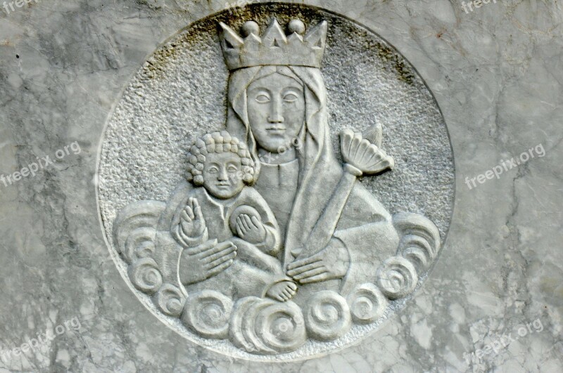 Relief Stone Madonna Mother Of God Jesus Christ