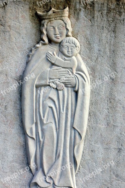 Relief Stone Madonna Mother Of God Jesus Christ