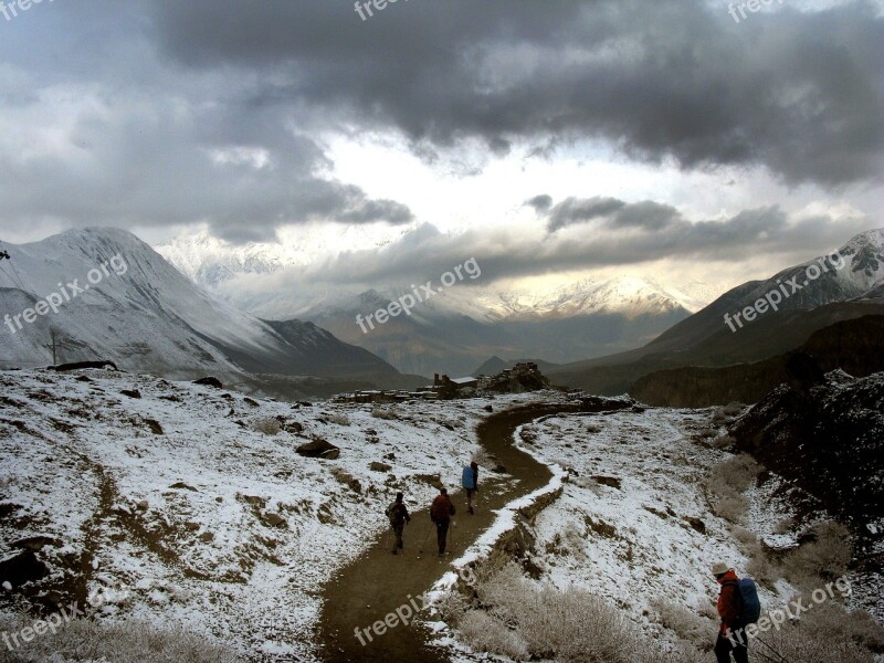 Winter Snow Hiking Nepal Mountains