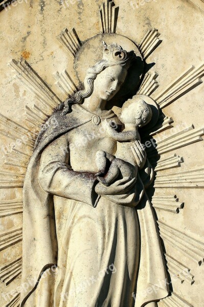 Relief Stone Madonna Mother Of God Jesus Christ