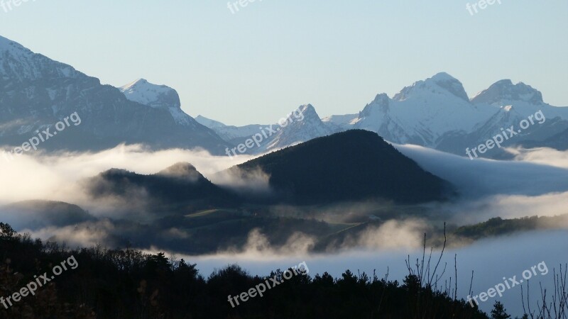 Landscape Alps Mountains Mist Morning