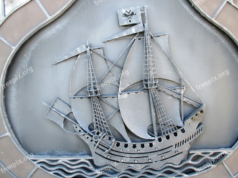 Ship Sailing Vessel Engraving Shield Metal