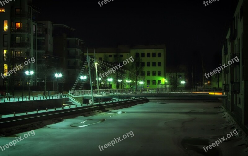 Oulu Finland Night Evening Lights