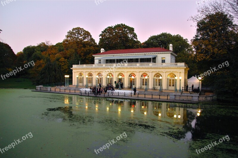 Boathouse Lights Evening Lake Prospect Park