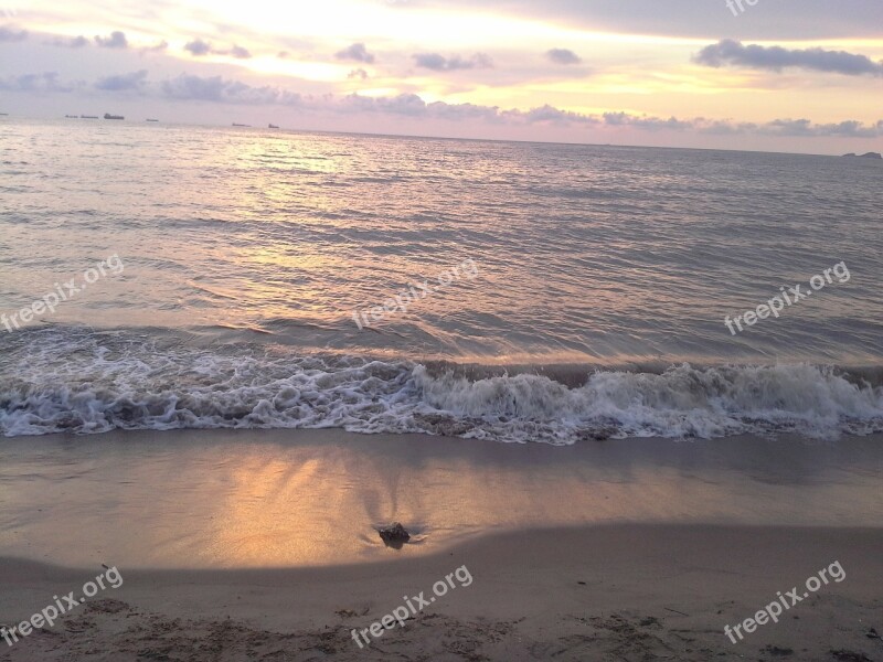 Sea Beach Waves Shore Clouds