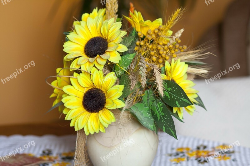 Porcelain Vase Clear Decoration Flower Sunflowers