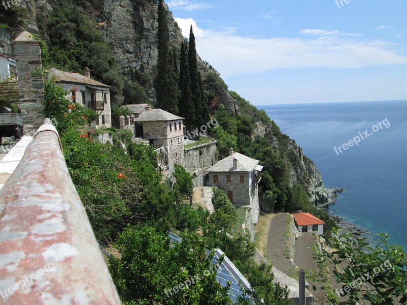 Greek Buildings Sea Houses Mountain