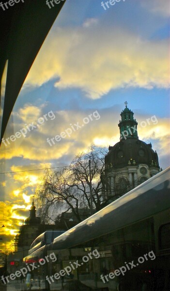 Church Odenplan Sunset Autumn Stockholm