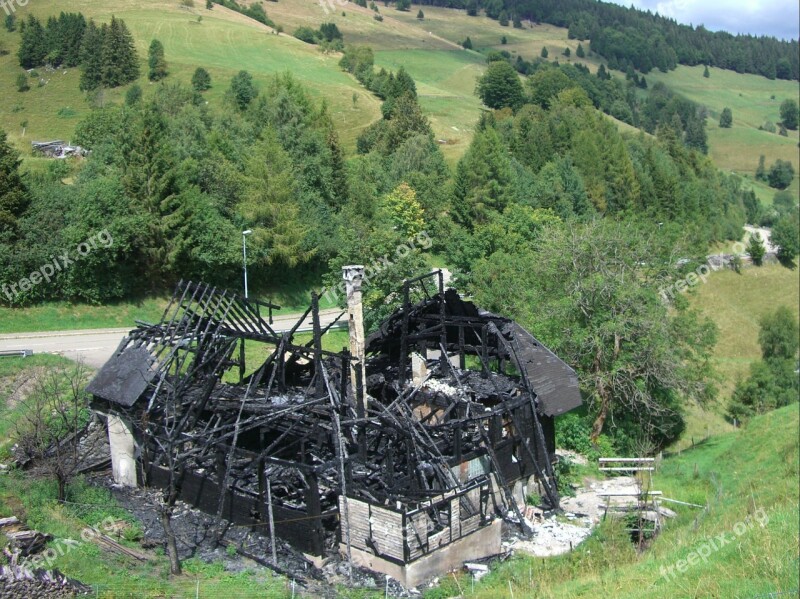 House Burned Down Charred Black Ash