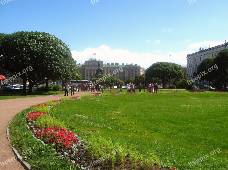 Park Lawn Flower Trees People