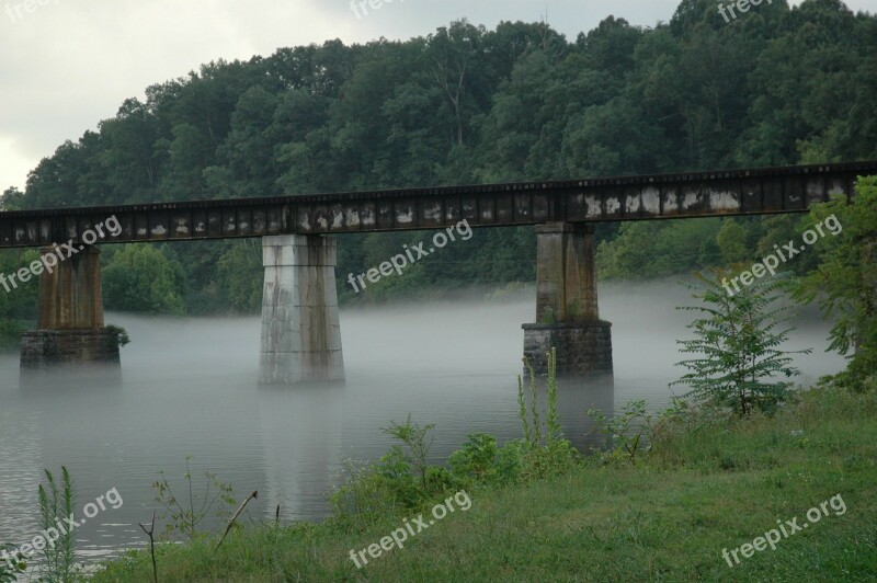 Bridge Railroad Trestle River Tennessee Fog