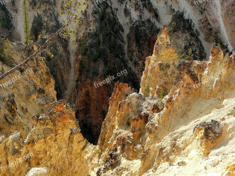 Yellowstone River Gorge Wyoming Usa National Park Scenery