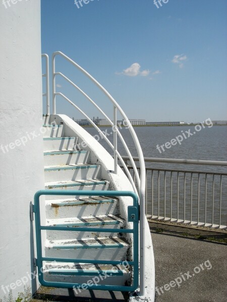 Stairs Hamburg Elbe Sun White