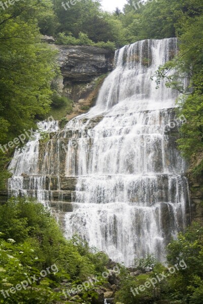 Waterfall River Force Energy Mountains