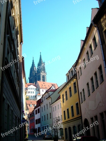 Meissen Dom Towers Alley Row Of Houses