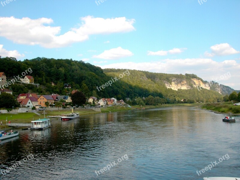 Elbe River Ship Piers City Wehlen