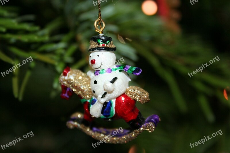 Snowman Rocking Horse Christmas Tree Decorations Free Photos