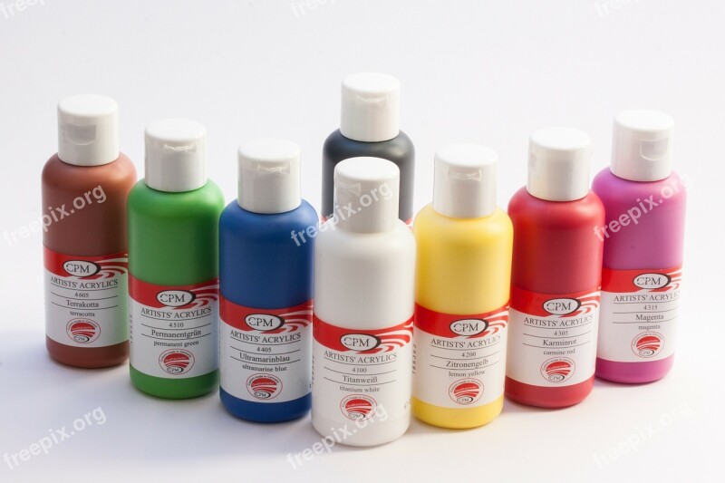 Acrylic Paints Color Bottles Colorful White