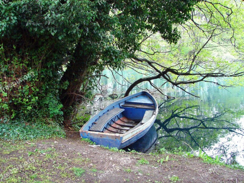 Wooden Boat Little Bay Lake Shore Reflections