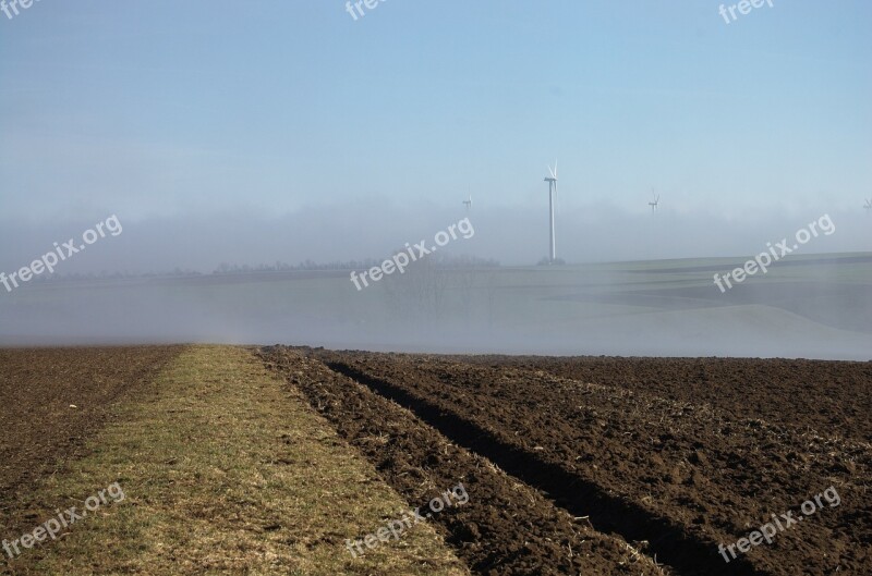 Field Arable Pinwheel Fog Nature