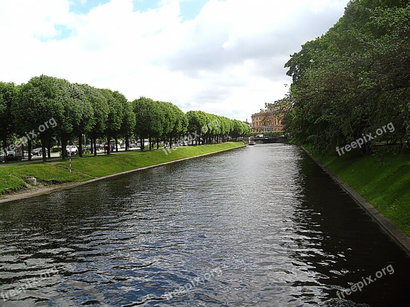 Channel Trees Clouds Peter Russia