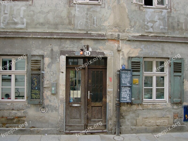 House Facade Old Grey Window Shutter