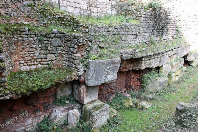 Excavations Ancient Stone Wall Stone Remains Churchyard Excavations Red Brick