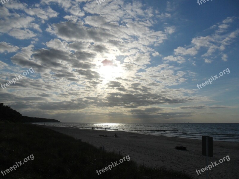 Sunset Sea Beach Warnemünde Free Photos