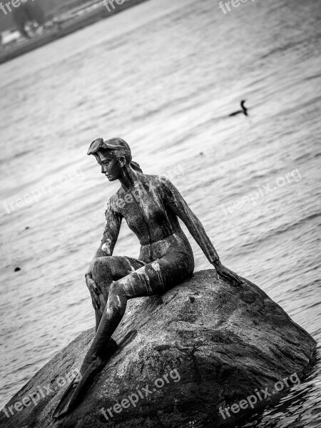 Statue Water Black And White Harbor Free Photos