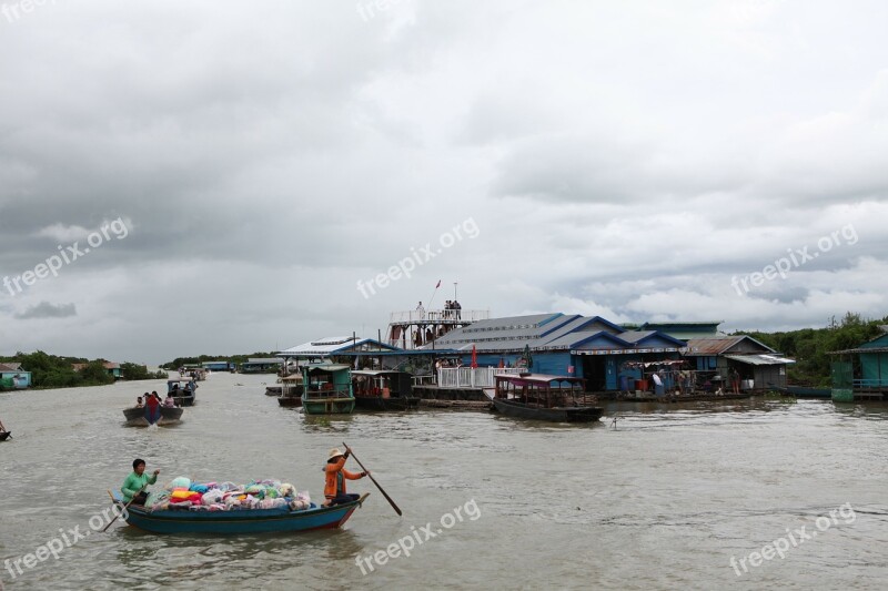 Tonle Sap Lake Cambodia Floating Homes Floating Houses Free Photos