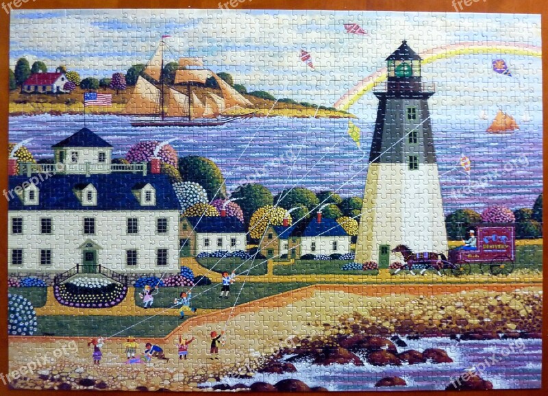 Puzzle Lighthouse Colorful Sea Village