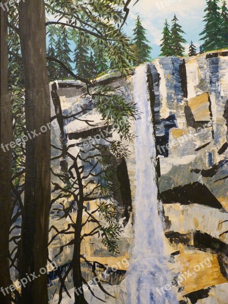 Painting Art Painted Acrylic Paints Waterfall